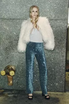Брюки из бархата с пайетками ZARA, серый/синий