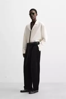 Брюки из бархата с плиссированными строчками ZARA, черный