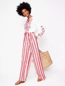 Брюки из чистого льна в полоску по далвичу Boden, цвет Strawberry Red