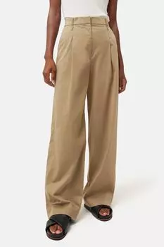 Брюки из цветного хлопка со складкой спереди Jigsaw, бежевый