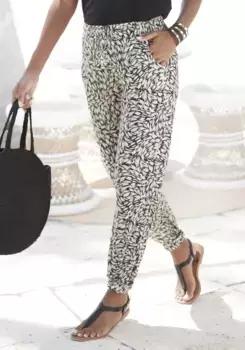 Брюки из джерси Buffalo с принтом по всей поверхности, летние брюки без застежки с карманами, пляжные брюки, цвет Schwarz-Taupe Bedruckt