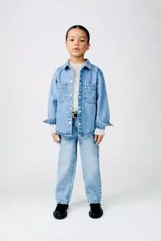 Брюки из джинима с клепками ZARA, синий