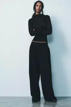Брюки из фланели в тонкую полоску ZARA, темно-синий
