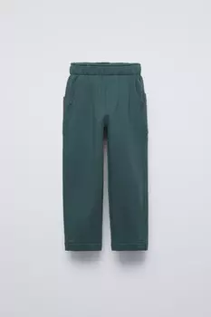 Брюки из флиса с защипками balloon ZARA, зеленый