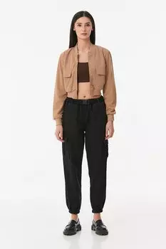 Брюки из габардина с поясом и карманом-карго Fullamoda, черный