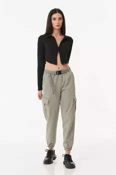 Брюки из габардина с поясом и карманом-карго Fullamoda, копченый