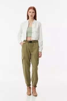 Брюки из габардина с поясом и карманом-карго Fullamoda, хаки