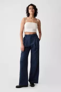 Брюки из хлопка и льна с завышенной талией Gap, синий
