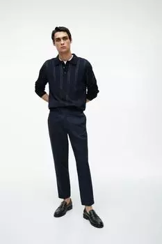 Брюки из хлопка и льна стандартного укороченного Arket, синий