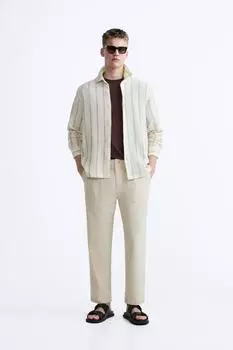 Брюки из хлопка и льна ZARA, светло-бежевый