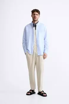 Брюки из хлопка и льна ZARA, светло-бежевый