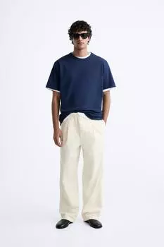 Брюки из хлопка и льна ZARA, жемчужно-белый