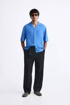 Брюки из хлопка и льна ZARA, черный