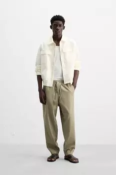 Брюки из хлопка и льна ZARA, кэмел