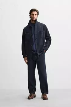 Брюки из хлопка и льна ZARA, голубоватый