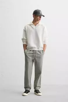 Брюки из хлопка и льна ZARA, цвет Light khaki