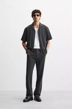 Брюки из хлопка и льна ZARA, цвет Charcoal