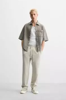 Брюки из хлопка и льна ZARA, песочный