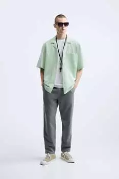 Брюки из хлопка и льна Zara, светло-серый