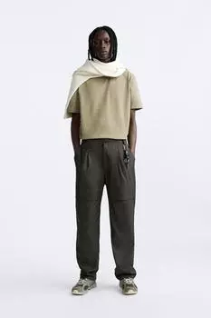 Брюки из хлопка и лиоцелла ZARA, коричневый/зеленый