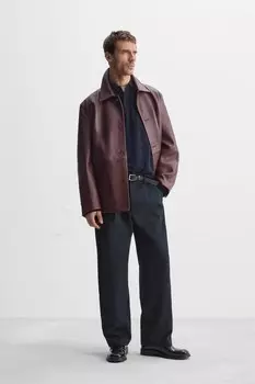 Брюки из хлопка/лиоцелла со складкой ZARA, темно-синий