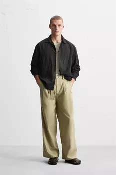 Брюки из хлопка lyocell с поясом ZARA, светло-зеленый