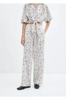 Брюки из хлопка с рисунком Mango, синий