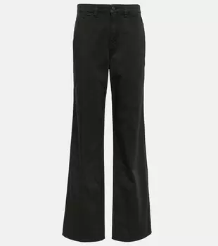 Брюки из хлопкового атласа с высокой посадкой LEMAIRE, зеленый