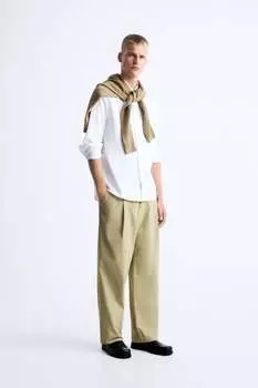 Брюки из хлопкового поплина Zara, хаки