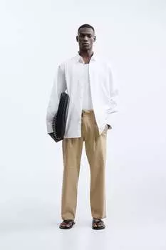 Брюки из хлопкового поплина Zara, верблюд