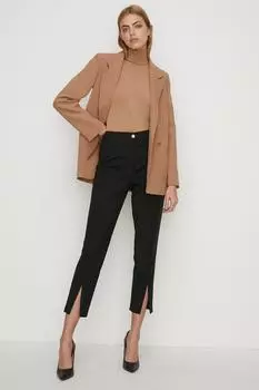 Брюки из хлопкового сатина с разрезом спереди Oasis, черный