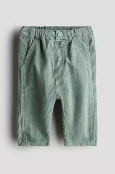 Брюки из хлопкового вельвета H&M, зеленый