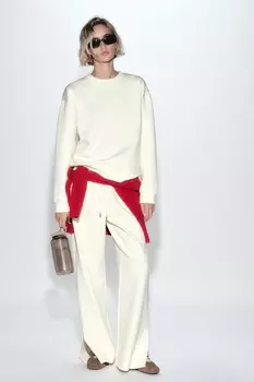 Брюки из интерлока с шлицами ZARA, экрю