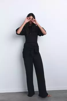 Брюки из интерлокового трикотажа с шлицами ZARA, черный