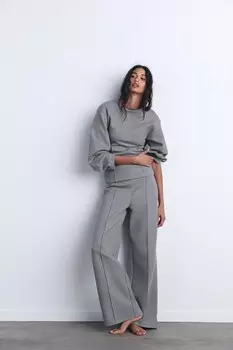 Брюки из интерлокового трикотажа с шлицами ZARA, серый