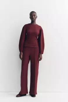 Брюки из интерлокового трикотажа с шлицами ZARA, бордовый