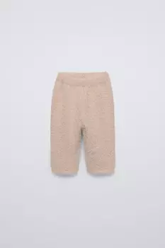 Брюки из искусственного меха ZARA, светло-бежевый