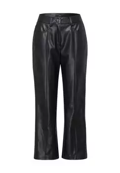 Брюки из искусственной кожи, длина 7/8, декоративные швы, женские zero, цвет Black Beauty