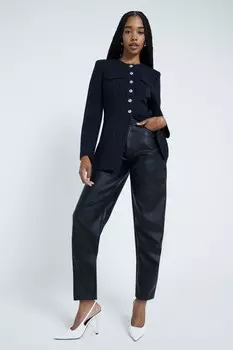 Брюки из искусственной кожи с завышенной талией River Island, черный