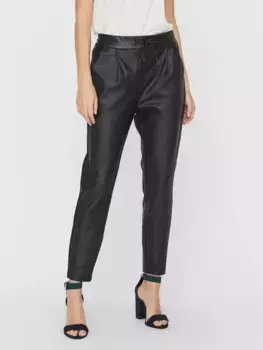 Брюки из искусственной кожи Vero Moda "VMEVA MR LOOSE STRING COATED PNT ", черный