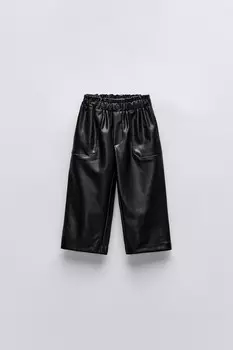 Брюки из искусственной кожи ZARA, черный