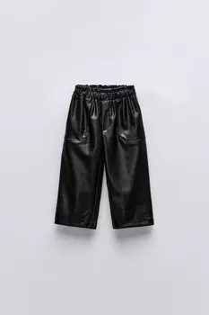 Брюки из искусственной кожи ZARA, черный