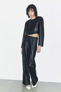 Брюки из искусственной кожи ZARA, черный