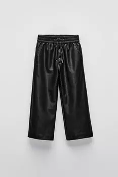 Брюки из искусственной кожи ZARA, черный