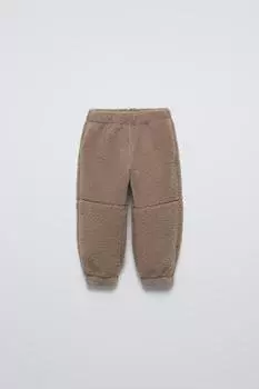 Брюки из искусственной овчины с подкладкой ZARA, коричневый/серо-коричневый