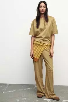 Брюки из искусственной замши ZARA, цвет Mid-camel