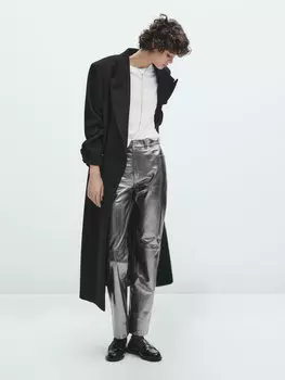 Брюки из кожи наппа стрейч Massimo Dutti, серебряный