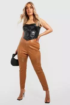 Брюки из кожи в кожаном виде байкерского узка Boohoo, загар