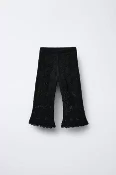 Брюки из кружевного трикотажа, связанные крючком ZARA, черный