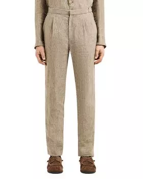 Брюки из льна Crepe Delave Emporio Armani, коричневый/бежевый